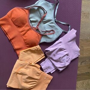NVGTN Seamless Leggings Set - Orange, light pink, free 2 sports bra